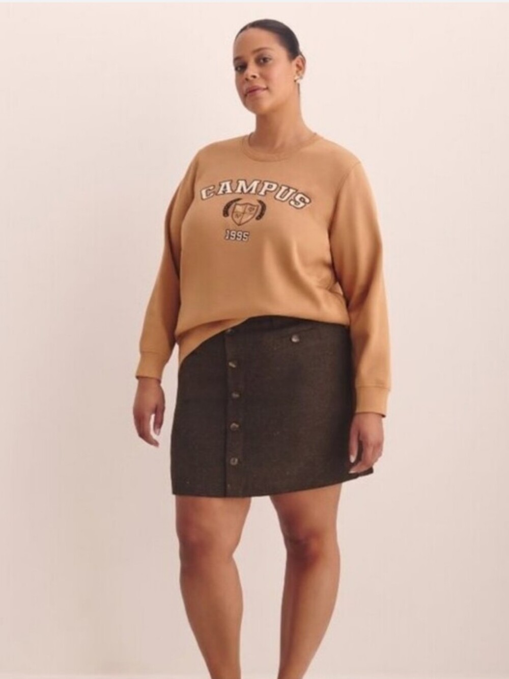 NWT Herringbone Brown Wool-blend Mini Skirt